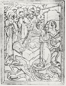 Kuvitus Lionel Custin teoksesta "The Master E.S. and the Ars moriendi" tekijältä (after) German School