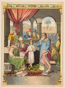 Jeesus ja vanhimmat temppelissä (värilitografia) tekijältä (after) German School