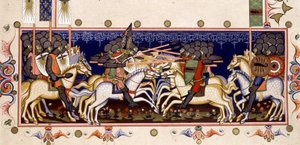 Taistelukohtaus (Imagined Crusades) - "Napolin Pyhän Hengen ritarikunnan säännöissä" (Pyhän Hengen ritarikunta) perustuu vuoden 1352 pienoismalliin tekijältä (after) Italian School