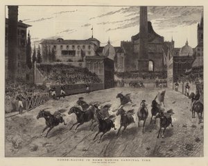 Hevoskilpailut Roomassa karnevaalien aikana (kaiverrus) tekijältä (after) Italian School