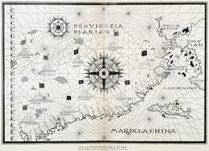 Kartta kompassista 1500-luvun atlasesta, joka perustuu Venetsian Museo Civicon kirjastossa säilytettyyn alkuperäiseen