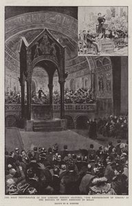 Don Lorenzo Perosin oratorion "Kristuksen ylösnousemus" ensiesitys Pyhän Ambrogion basilikassa Milanossa (litho)
