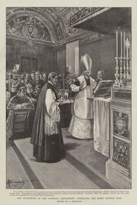 Katolisen yhdistyksen pyhiinvaellus, osallistuminen paavin yksityiseen messuun (litho) tekijältä (after) Italian School