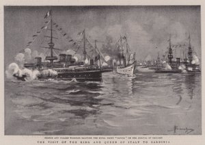 Italian kuninkaan ja kuningattaren vierailu Sardiniassa (litho) tekijältä (after) Italian School