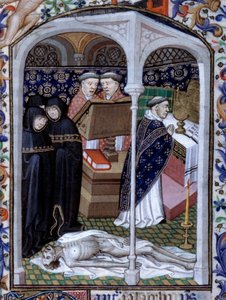 Kohtaus funebre-seremoniasta ja makaaberista tanssista Pienoiskuva Pariisissa käytetystä Tuntien kirjasta, jota valaisi Atelier du Maitre d Boucicaut, noin 1415. Paris, B.N.