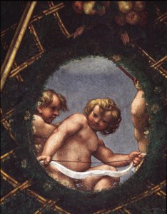Enkelit katsovat ulos ikkunasta - Fresco tekijältä (c.1489 1534) Correggio