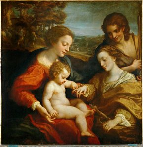 Aleksandrialaisen pyhän Katariinan ja Jeesus-lapsen mystinen avioliitto ja pyhän Sebastianin ... tekijältä (c.1489-1534) Correggio