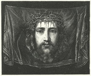 Veronican huntu Kristuksen muotokuvalla (kaiverrus) tekijältä (c.1489 1534) (after) Correggio