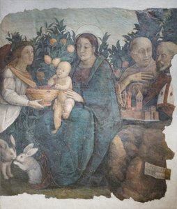 Madonna ja lapsi pyhien Franciscuksen ja Quirinuksen kanssa, tunnetaan nimellä Madonna dei limoni. tekijältä (c.1489 1534) Correggio