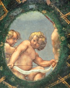 Soikea ja kerubeja, fresko Antonio Allegri Da Correggio (1489-1534) Abbessin huone, San Paolon luostari, Parma, Italia tekijältä (c.1489 1534) Correggio