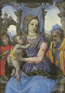 Madonna ja lapsi Pyhän Joosefin ja enkelin kanssa, n. 1490 (tempera kankaalle, siirretty puusta) tekijältä 1476 1524 Capponi