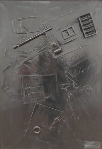 G. C. Riccardi, Combustione n. 1, 1977, sekatekniikka kankaalle, 60x80, Arpino, Umberto Mastroianni -säätiö, Italia.