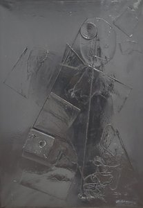 G. C. Riccardi, Combustione n. 2, 1977, sekatekniikka kankaalle, 60x80, Arpino, Umberto Mastroianni -säätiö, Italia.