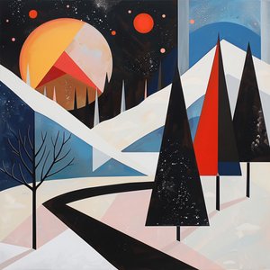 Geometrinen muoto abstrakti Trees  Winter maisema olohuoneen sisustus tekijältä F. Abderrahim
