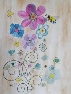 Mehiläiset ja niiden kukat tekijältä Marys Watercolors