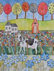 Tyytyväinen lehmä tekijältä Marys Watercolors