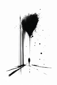 Abstrakti musta  valkoinen käsitteellinen taide Silhouette of Solitude, kankaalle taide tulostaa tekijältä F. Abderrahim