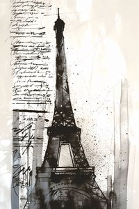 Musta maali roiske Eiffel-torni-impressionistinen maalaus, kehystetty kankaalle tulostaa pyynnöstä tekijältä F. Abderrahim