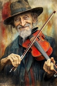 Street muusikko soittaa jazz-musiikkia hänen viulu, , Kehystetty seinä Decor tekijältä F. Abderrahim
