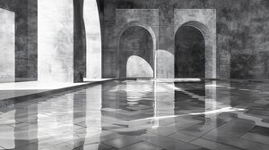 Arches  gates in a marble palace, arkkitehtuuri, Mustavalkoinen, seinäkoriste tulosteita tekijältä F. Abderrahim
