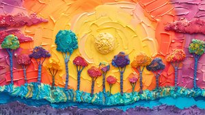 Plasticine panoraama Arboreal kohtaus kirkkaita värejä, online taide tulostaa tekijältä F. Abderrahim