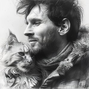 Kissa ja Messi jalkapalloilija, Moderni seinäkoriste | print on demand tekijältä F. Abderrahim