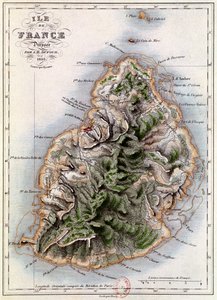 Mauritiuksen kartta, piirros Henri Bernardin de Saint-Pierren (1737-1814) teoksesta "Paul et Virginie", Dyonnet