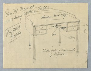 Design for Mahogany Inlay Writing Table for George M. Nowell   1302604   fi       finnish Successfully Translated  Original: Suhara, from the series Sixty-Nine Stations of the Kisokaido Translat: Suhara, from the series Sixty-Nine Stations of the Kisokaido
