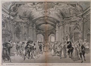 Kuvitukset Pietro Mascagnin oopperaan Le Maschere esitykseen teatro alla Scalassa Milanossa tekijältä A. (after) Bonamore