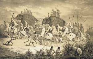 Cavalcade of Sikh Chieftains on Elephants, "Voyage in India", kaivertanut Louis Henri de Rudder (1807-81) pubi. Lontoossa tekijältä A. (after) Soltykoff