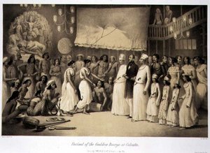 Goddess Dourgan festivaali Kalkutassa, "Voyage in India", kaivertanut Louis Henri de Rudder (1807-81) pubi. Lontoossa tekijältä A. (after) Soltykoff