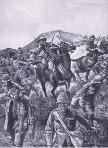 Brittivangit toimivat suojana, kun buurit poistivat laivastotykin, teoksesta After Pretoria: The Guerilla War, jonka on julkaissut Harmsworth Bros Limited, 1901.