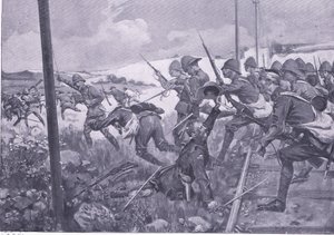 Skottien fusiliareiden panos Fredrikstadissa, kuva elokuvasta After Pretoria: The Guerilla War, 1902