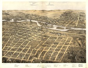Aurora, Illinois 1867. LOC 73693341 tekijältä A.; Chicago Lithographing Co. Ruger