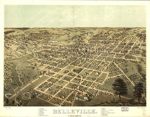 Belleville, St. Clair Co, Illinois 1867. LOC 73693343 tekijältä A.; Chicago Lithographing Co. Ruger