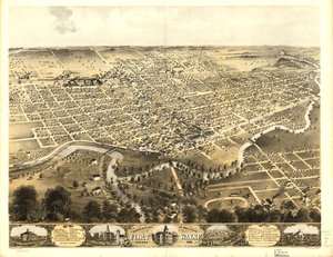 Fort Waynen kaupunki lintuperspektiivistä, Indiana 1868. LOC 73693381