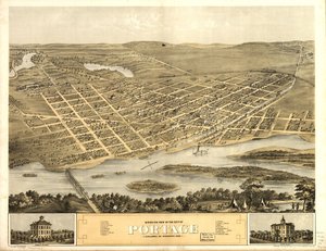 Portagen kaupungin lintuperspektiivistä, Columbia Co., Wisconsin 1868. LOC 73694548