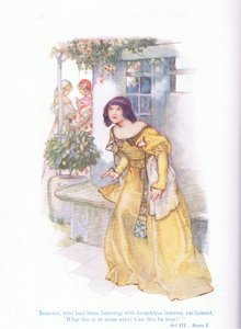 Beatrice, joka oli kuunnellut hengästyttävän mielenkiinnolla, huudahti "Mikä tuli korvissani, voiko tämä olla totta?" (Paljon melua tyhjästä), Tales from Shakespeare -pubista. kirjoittanut Ward Lock & Co Ltd tekijältä A. Jackson