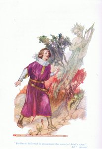 Ferdinand seurasi hämmästyneenä Arielin ääntä (The Tempest) Tales from Shakespeare -pubista. kirjoittanut Ward Lock & Co Ltd tekijältä A. Jackson
