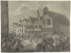 Muotin romahtaminen Kortendijkin varrella Gorinchemissa, 1809 Neljä tulvalevyä vuonna 1809, omistettu kuningas Louis Napoleonille (sarjan nimi)