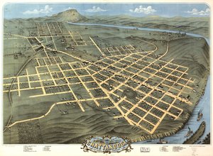 Lintuperspektiivistä Chattanoogan kaupunki, Hamilton County, Tennessee 1871.