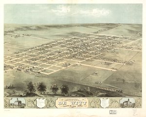 De Wittin kaupungin lintuperspektiivi, Clinton Co., Iowa 1868. LOC 73693396 tekijältä A. Ruger