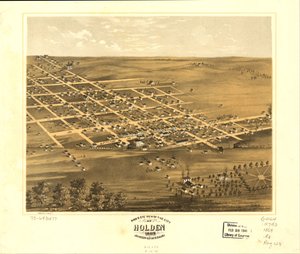 Holdenin kaupunki lintuperspektiivistä, Johnson Co., Missouri 1869. LOC 73693477