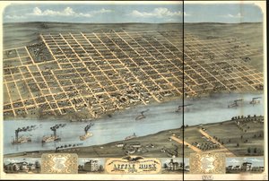 Lintuperspektiivistä Little Rockin kaupunkiin, Arkansasin pääkaupunkiin 1871.