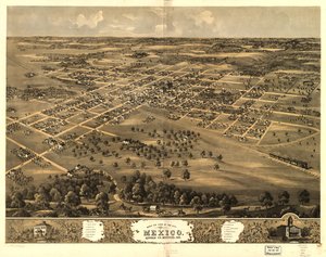 Meksikon kaupunki lintuperspektiivistä, Audrian Co., Missouri 1869. LOC 73693484