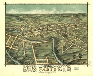 Parisin kaupunki lintuperspektiivistä, Bourbonin piirikunta, Kentucky 1870. LOC 73693417