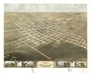 Sedalian kaupunki lintuperspektiivistä, Pettis Co., Missouri 1869. LOC 73693491
