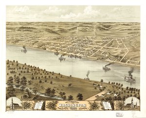 Washingtonin kaupunki lintuperspektiivistä, Franklinin piirikunta, Missouri 1869. LOC 73693493