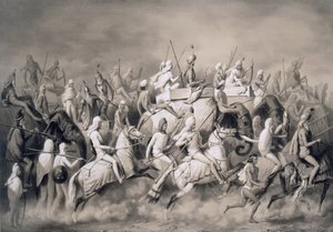 Chir Singh, sikhien maharadža ja Punjabin kuningas seuran kanssa metsästämässä Lahoren lähellä, 1859