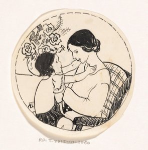 Tyttö äidin sylissä tekijältä A. Tinbergen (signed by artist)